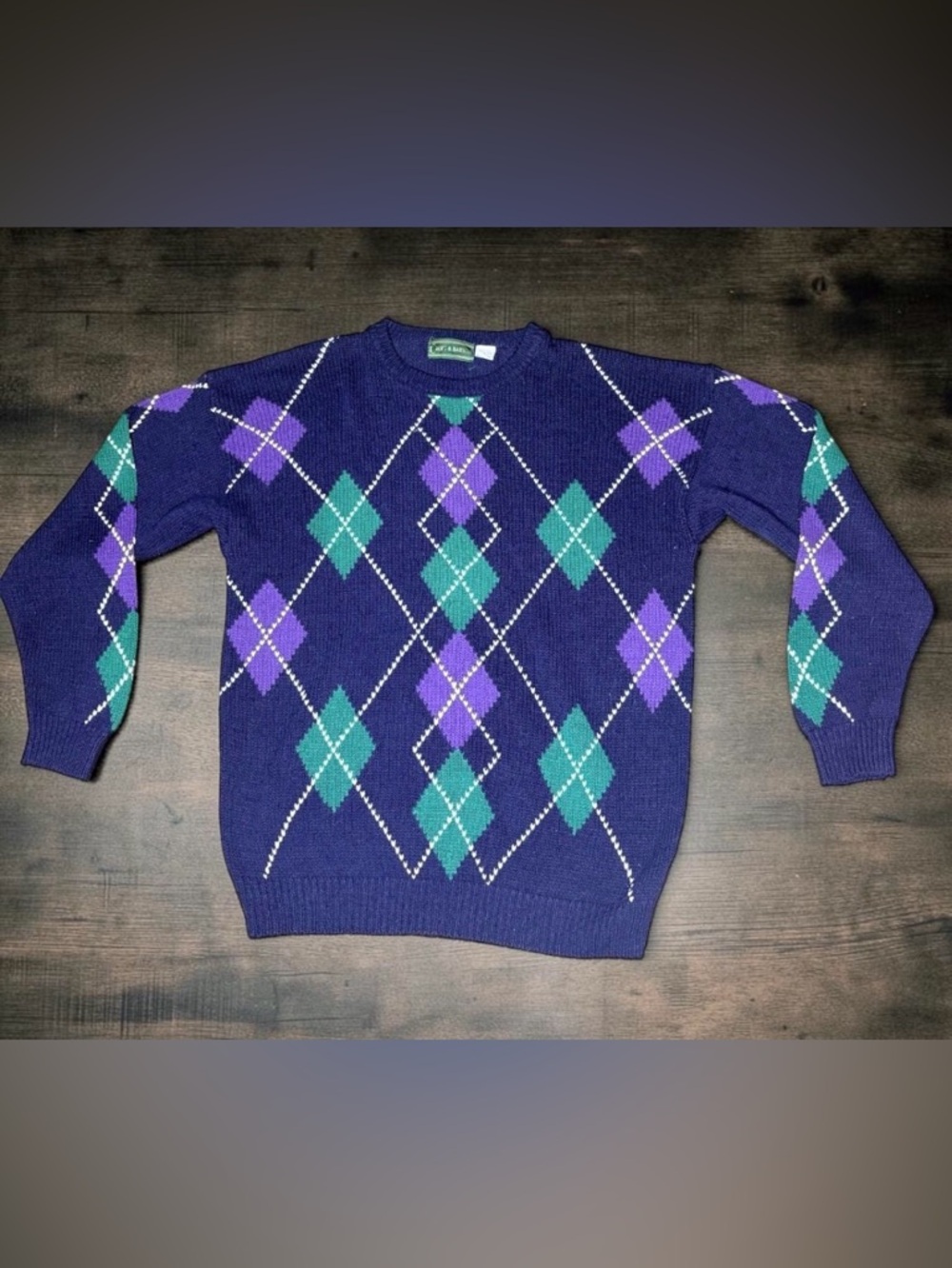 Vintage Croft & Barrow Argyle Sweater Purple Green Silk Knit Size Medium